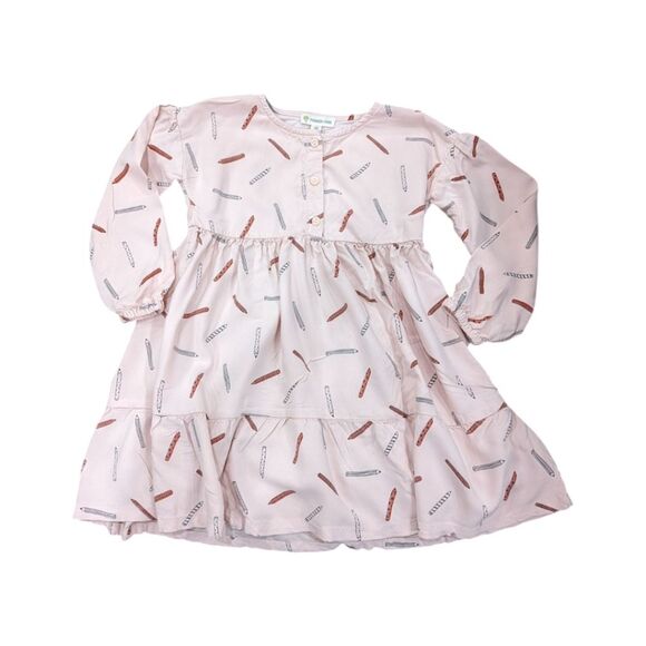 Tucker + Tate Light Pink Pencil Pen School Long Sleeve Henley Dress Girls Size 4 - Picture 1 of 5